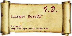 Izinger Dezső névjegykártya